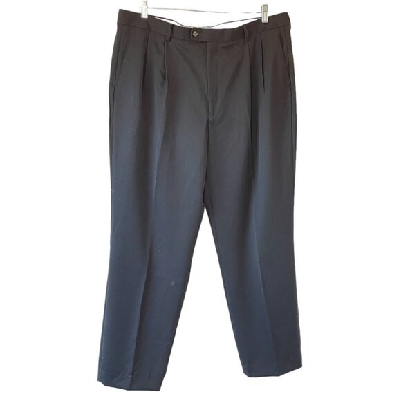 Greg Peters Virgin Wool Black Men's Dress Pants with 2 Front Pleats  Size 38 - Picture 1 of 6